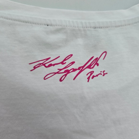 Karl Lagerfeld Paris Women's C'est La Vie Floral Rhinestone T-Shirt White XS - Picture 4 of 15